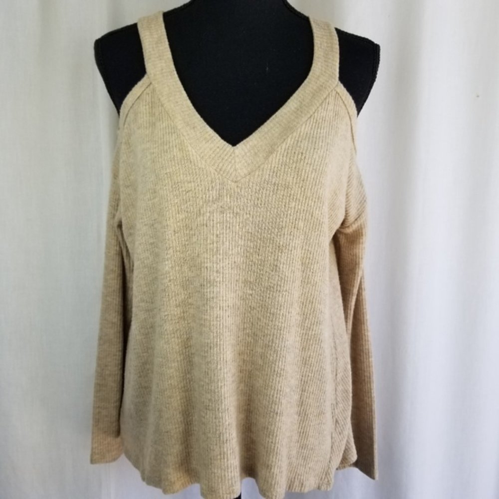 GB Gianni Bini cold shoulder sweater taupe XS